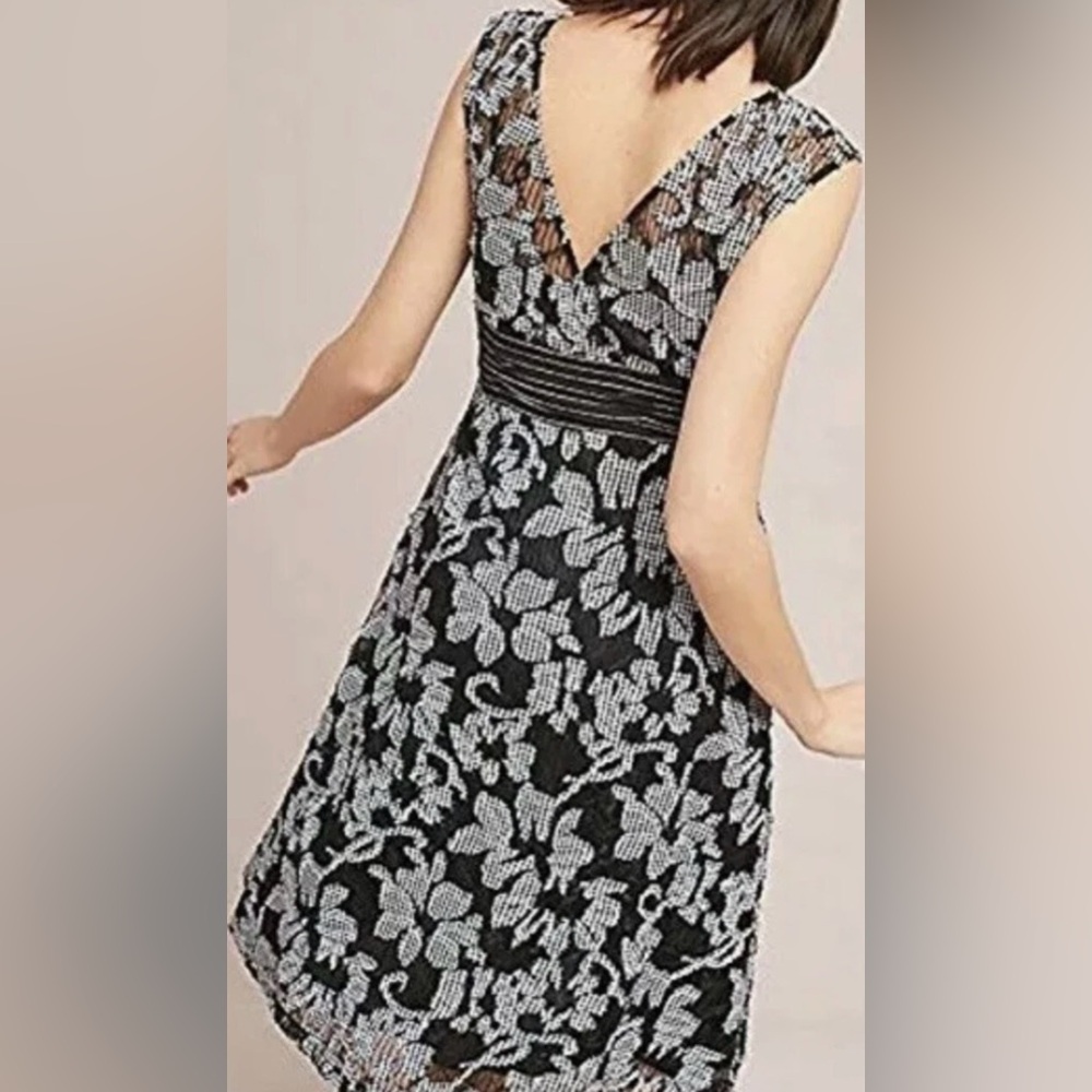 Anthropologie Black & White Floral Cowl Neck Dress – Romantic Feminine M
